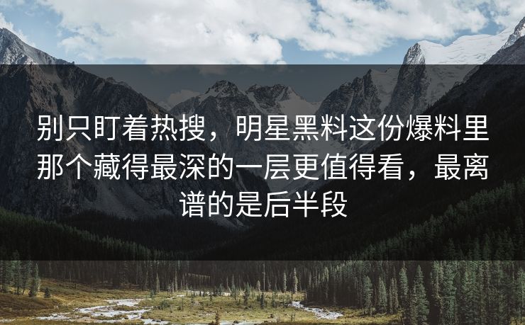 别只盯着热搜,明星黑料这份爆料里那个藏得最深的一层更值得看,最离谱的是后半段