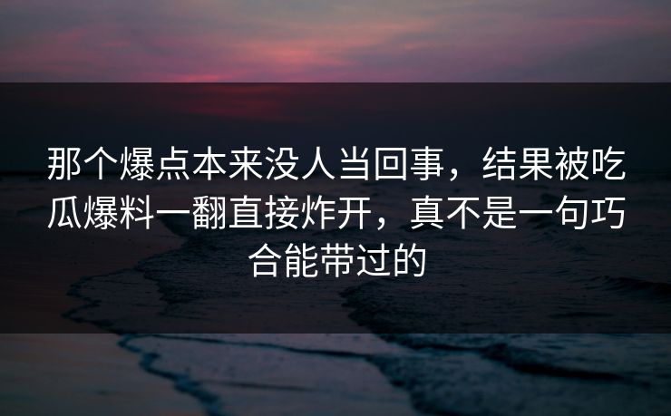 那个爆点本来没人当回事,结果被吃瓜爆料一翻直接炸开,真不是一句巧合能带过的