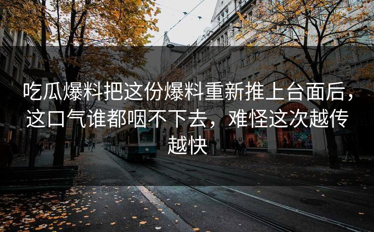 吃瓜爆料把这份爆料重新推上台面后，这口气谁都咽不下去，难怪这次越传越快